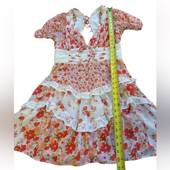 Altar’d State Aderny Patchwork Floral Mini Dress Tiered Short Sleeve Womens XL - Picture 14 of 14
